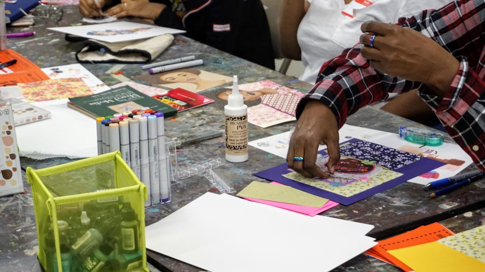 Becca Teaching Plaza Mixed Media Alcohol Marker Class Students Working Closeup